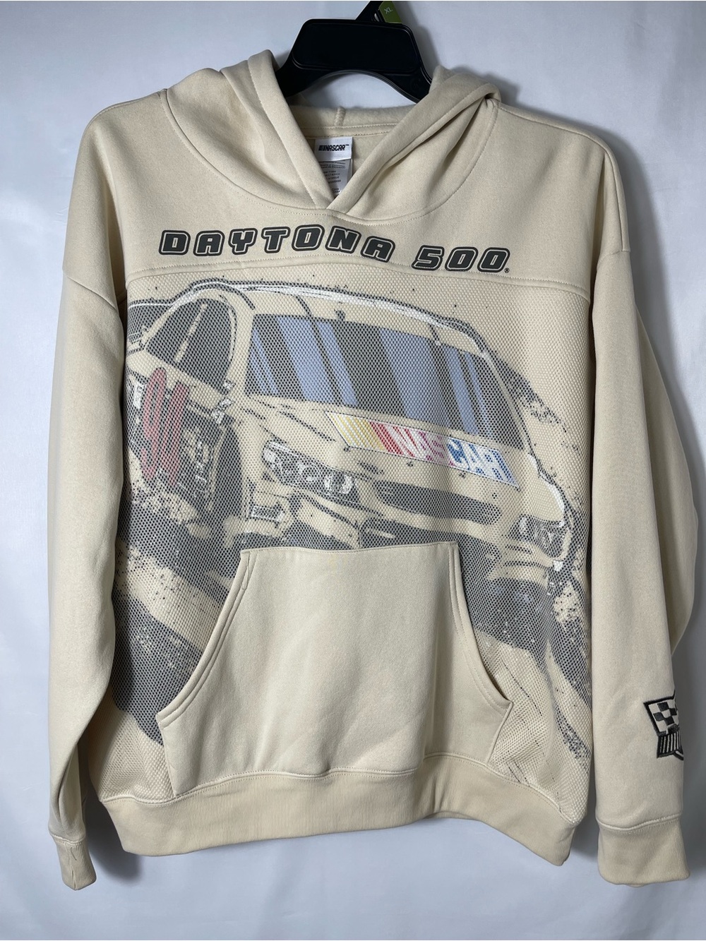 NASCAR Daytona 500 Mesh Overlay Graphic Hoodie Men's XL  Birch Tan New SKU0174